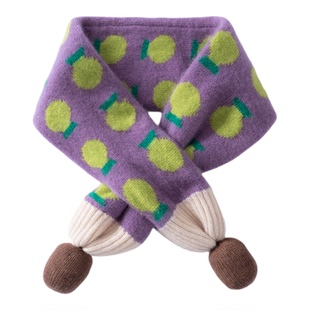 秋冬新款可爱菠萝图案山羊绒针织围巾男孩女童宝宝保暖护颈小围脖