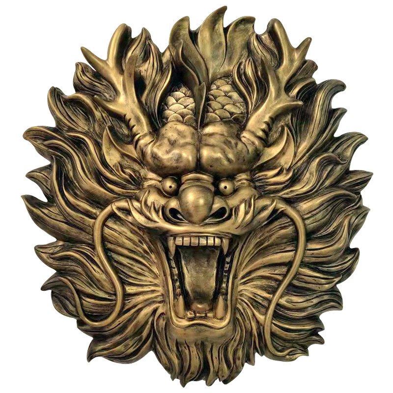 泥梦坊墙面装饰壁挂玻璃钢中式神兽龙头麒麟复古雕塑别墅户外喷水