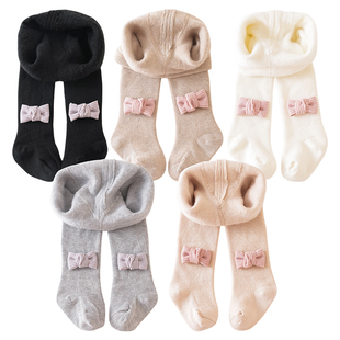 宝宝裤子婴儿秋装棉春秋裤袜女童连裤袜白色秋冬加绒儿童打底裤