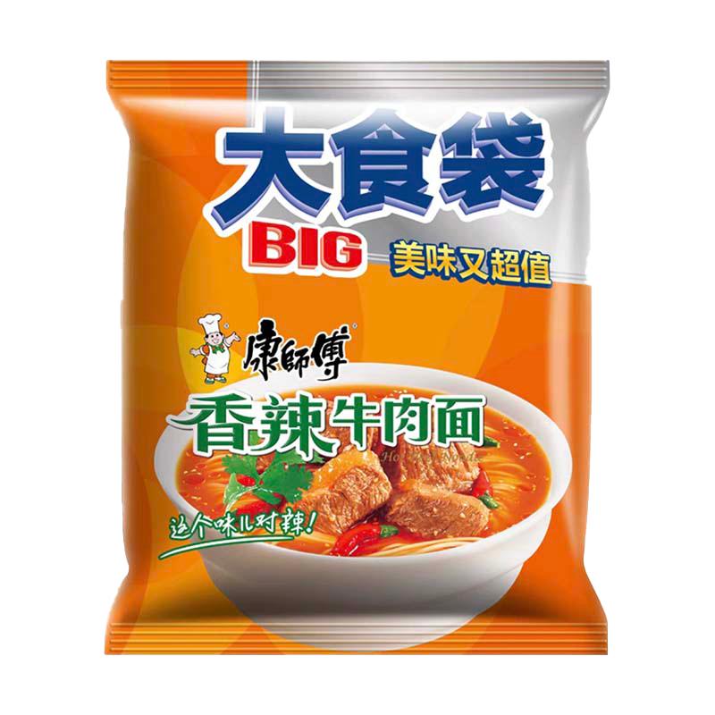 康师傅大食袋big香辣牛肉面144g*24包袋装速食泡面方便面混装整箱