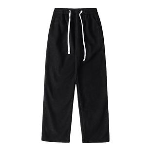 港仔文艺男灯芯绒裤子男春季宽松阔腿长裤男裤棕色直筒休闲裤男款