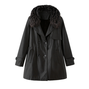 海宁真皮皮衣女中长款外套加绒加厚2025秋冬新款狐狸毛绵羊皮风衣