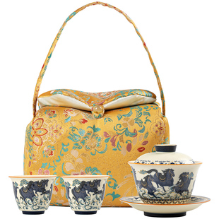 马到成功岩矿白三才盖碗家用小号一人茶杯陶瓷复古功夫茶具泡茶器