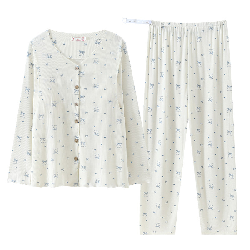春夏季莫代尔带胸垫月子服薄款产前产后哺乳孕妇喂奶睡衣套装宽松