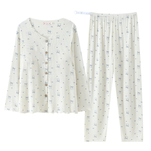 春夏季莫代尔带胸垫月子服薄款产前产后哺乳孕妇喂奶睡衣套装宽松
