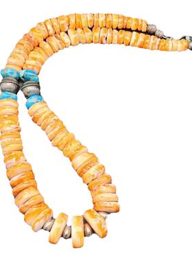 橙色多刺牡蛎绿松石纯银串珠项链