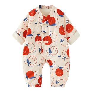 童泰婴儿连体衣冬季男女宝宝夹棉衣服外出中小童哈衣保暖新年装