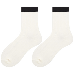 会起球的袜子 拼色竖条女士中筒袜 春秋季