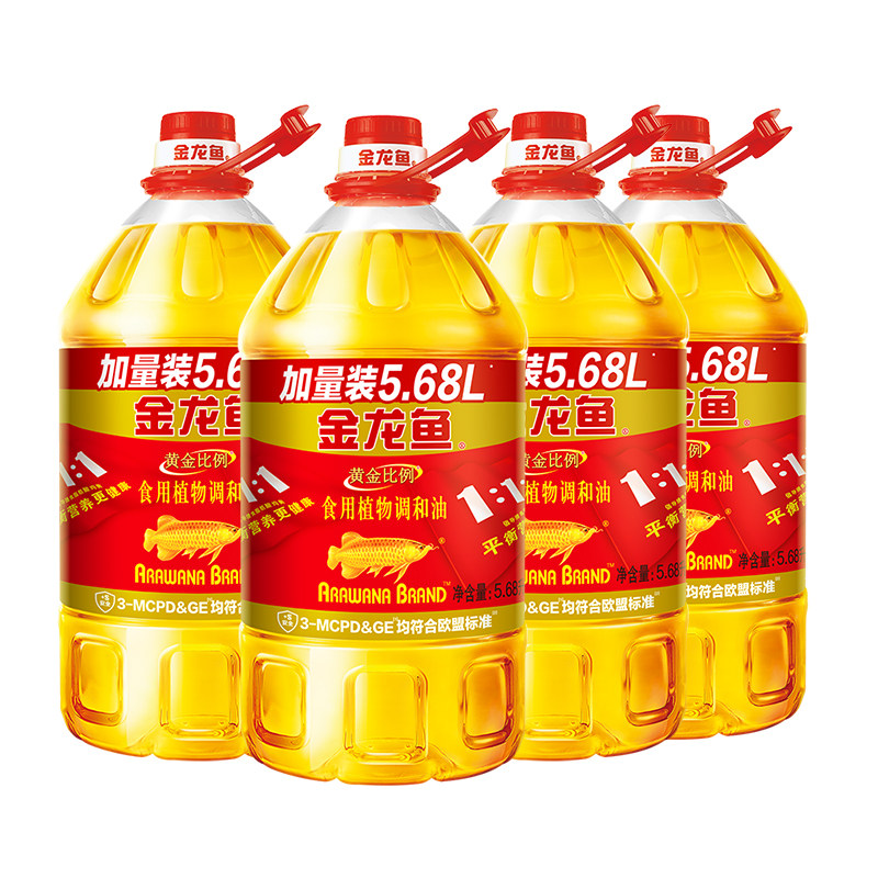 金龙鱼黄金比例调和油5.68L*4桶装家用食用油植物调和油5.68升