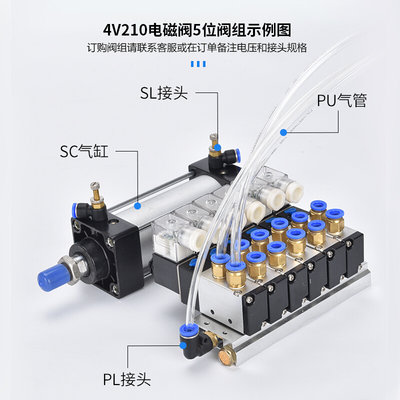 阀24v磁阀组控五位向缸换气-制220v电通4v210气u08二