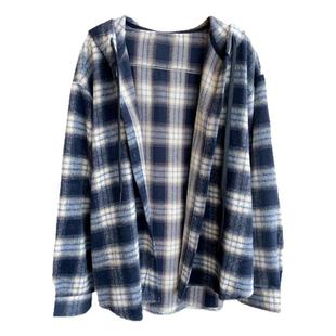 AMR UU◆英伦风 复古格纹宽松慵懒连帽休闲显瘦衬衫外套女秋冬新