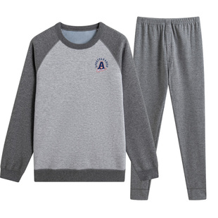 保暖内衣男加厚加绒青少年男士圆领套装学生冬季防寒棉毛衫可外穿