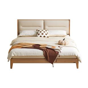 全友家居原木风主卧室实木脚软包1米8双人床2025新款小户型单人床