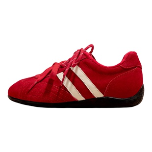 厚底德训鞋女款2026新款春季红色鞋子真皮小个子内增高休闲运动鞋