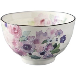 日本进口ceramic蓝汤碗田园风米饭碗彩色花朵日式家用餐具陶瓷碗