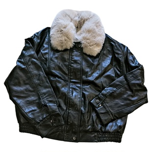 超好看独特短款PU皮衣外套女冬2026年新款带毛领派克棉服