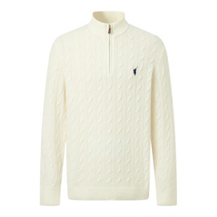 【100%绵羊毛】POLOWALK男式羊毛衫2025冬季新品半拉链绞花套头衫