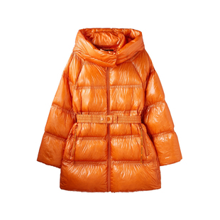 U/TI桔黄色收腰羽绒服女百搭光泽感轻薄鸭绒外套尤缇时尚冬季新款