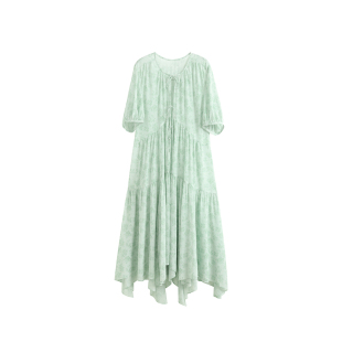 【到手289元】轻盈度假风碎花V领系带连衣裙慵懒不规则长裙子女夏