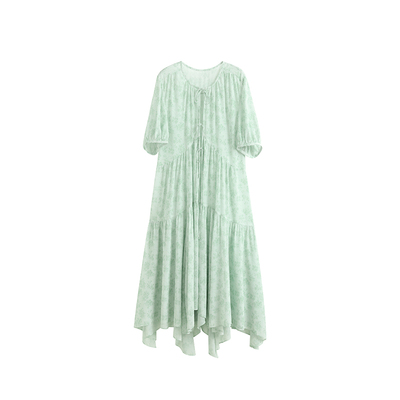 POPCHRIO度假风碎花V领系带长裙