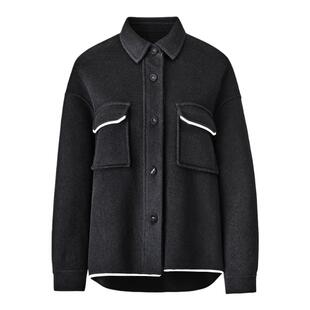 【100%羊毛】颜域双面呢大衣女2025新款冬季休闲黑色翻领毛呢外套