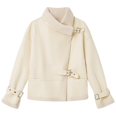 HaloLuu白色皮毛一体羊羔毛外套