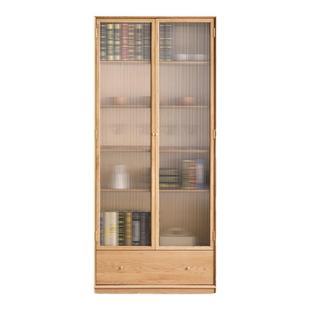 全实木组合书柜收纳架橡木背景墙整墙书橱书房落地柜子北欧