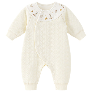 木生棉宝宝长袖连体衣冬季婴儿莫代尔三层夹丝哈衣保暖爬爬服睡衣