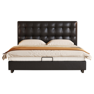政府补贴黑色真皮床现代简约奶油风电动高箱平移储物主卧双人床