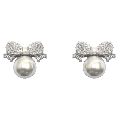 TOGGLER蕾丝蝴蝶结烧白珍珠耳钉