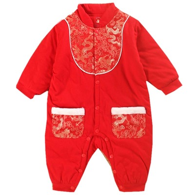 小月龄婴儿夹棉连体衣秋冬拜年服