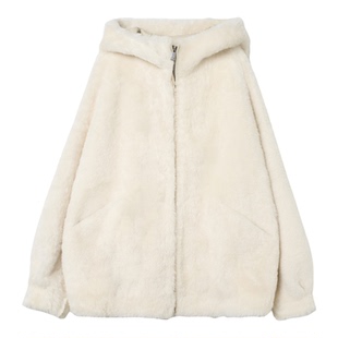 MENGJIAN皮毛一体加厚连帽外套女25冬季新款休闲皮草羊皮拉链夹克