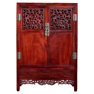 小叶紫檀螭龙纹茶具收纳柜茶水架中式复古方角柜储物柜红木置物架