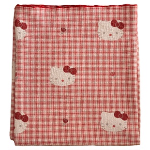 Kitty格纹收边纯棉a类纱布盖毯午睡毯空调毯四季沙发毯子双人床盖