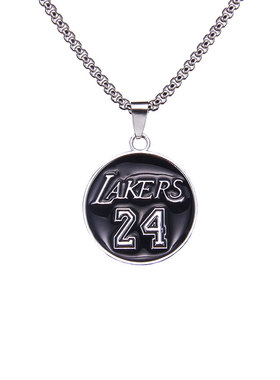 新款NBA个性潮项链蓝球LAKERS 24科比圆形吊坠黑曼巴男女嘻哈配饰