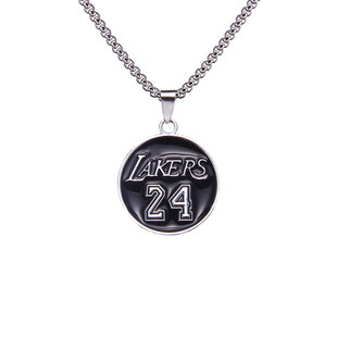 新款NBA个性潮项链蓝球LAKERS 24科比圆形吊坠黑曼巴男女嘻哈配饰