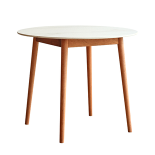 北欧实木岩板圆桌橡木樱桃木小户型家用日式圆形餐桌椅组合咖啡桌