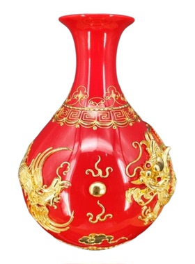 漆线雕红瓷玉壶春摆件乔迁礼赠