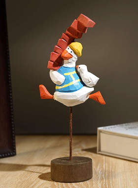 【今天也要加油搬砖鸭】手工木雕小摆件办公室桌面工位装饰品礼物