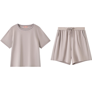 曼妮芬棉质新疆棉凉感家居服女士可外穿运动风短袖短裤睡衣套装