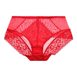 夏娃之秀性感蕾丝本命年结婚红色内裤女收腹提臀中腰三角裤K3195