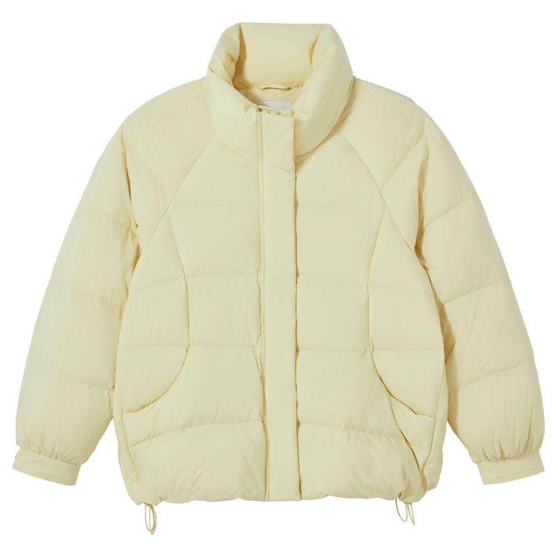 热风女士羽绒服2025年冬季新款蓬松防风抽绳立领保暖泡芙羽绒服