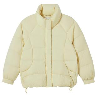 热风女士羽绒服2025年冬季新款蓬松防风抽绳立领保暖泡芙羽绒服