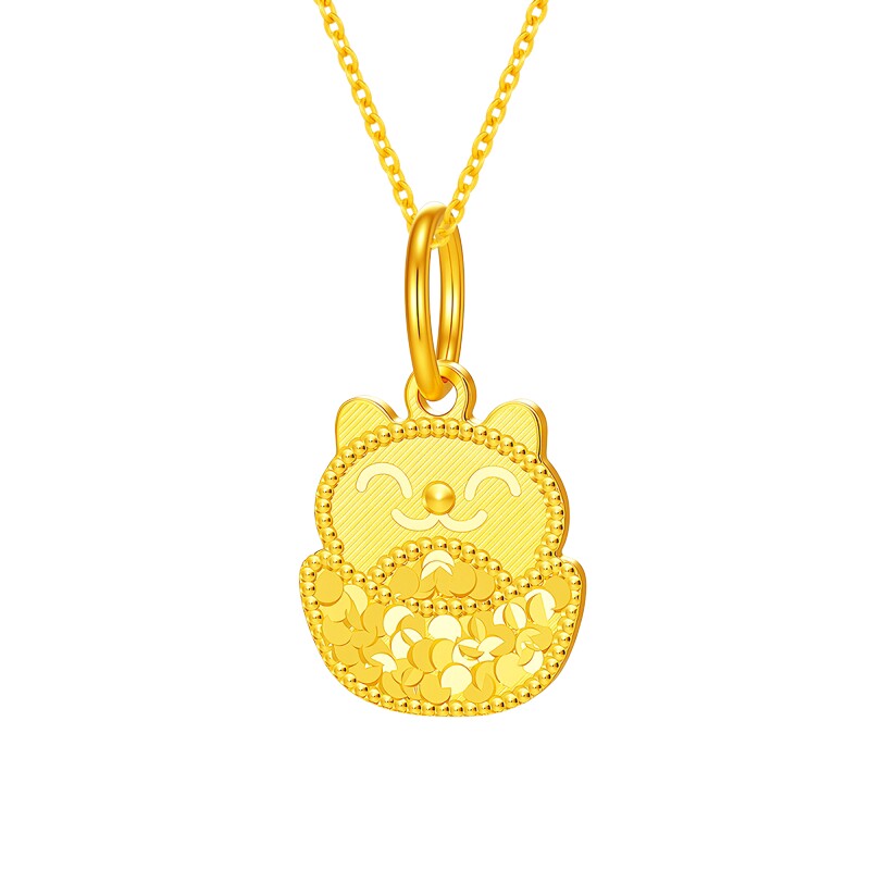 天美珠宝999足金招财猫吊坠
