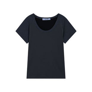 Ravehouse欧美简约辣妹风修身鱼尾下摆显瘦简约插肩短袖上衣T恤