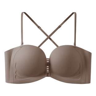 双排前扣半杯美背小胸聚拢防下垂内衣女无钢圈无肩带隐形性感文胸