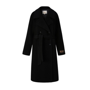 【100%美丽诺羊毛】Eland衣恋毛呢外套女气质牛角扣长款大衣冬款