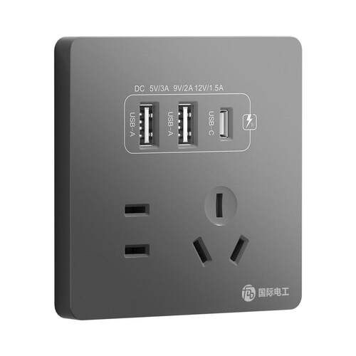 国际电工86型20W快充USB插座开关面板墙壁手机充电Type-c家用五孔