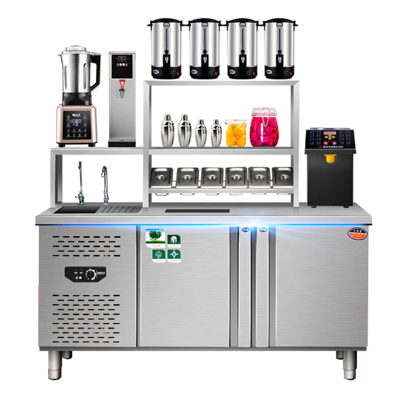 水吧台商用奶茶店设备全套一体柜冷藏冷冻奶茶机工作台咖啡操作台