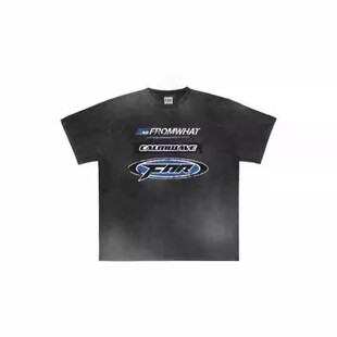 FAR ARCHIVE LERAL 新款水洗漂白做旧裂纹印花弹幕机车赛车短袖男